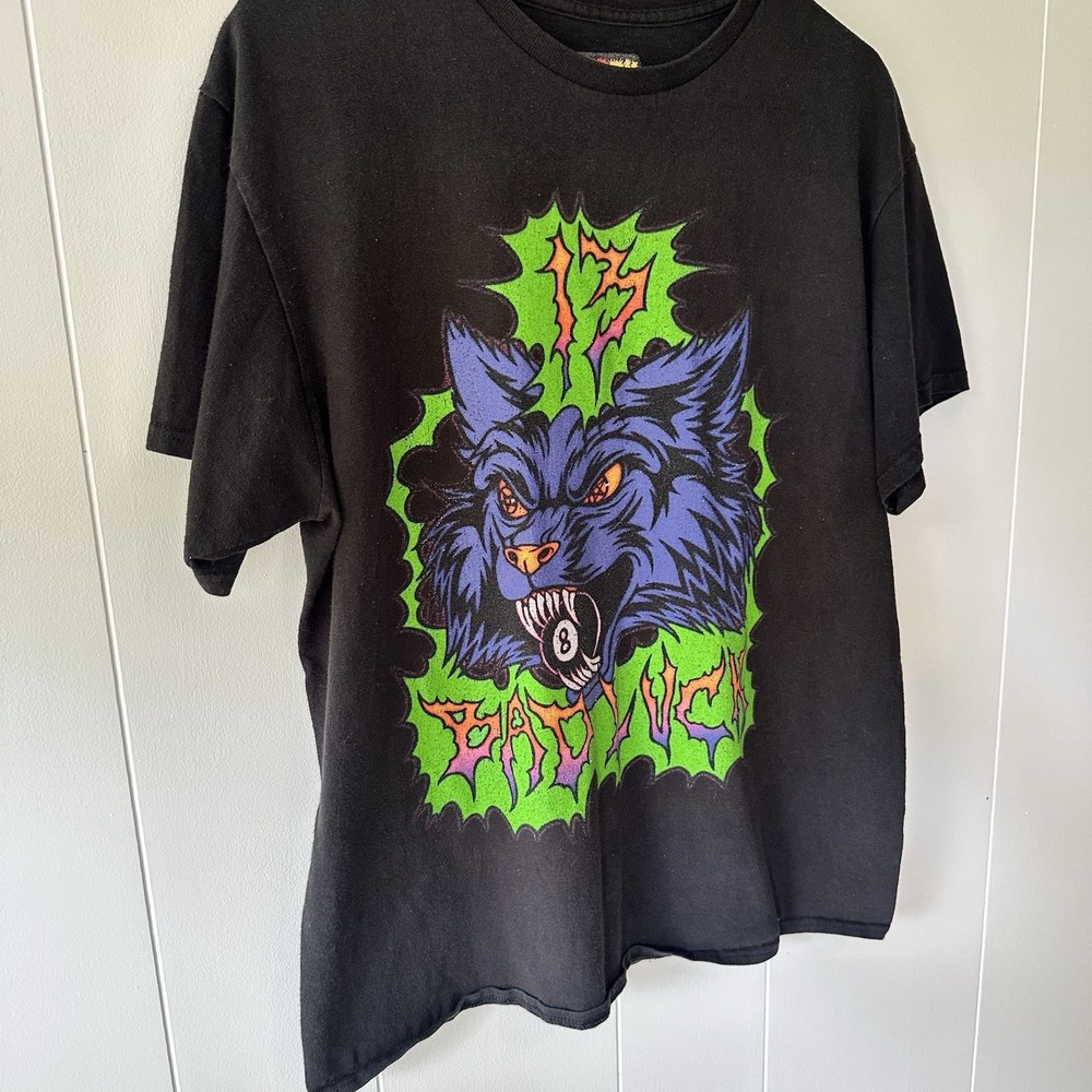 Teen Hearts Wolf 8 Ball Graphic Tee Y2K Grunge Streetwear Neon Goth Skater - Picture 2 of 6